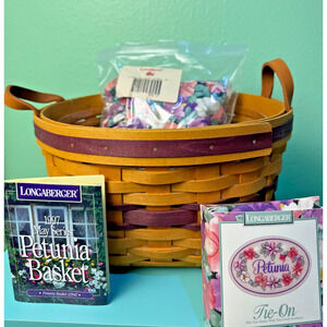 Longaberger 1997 Petunia Basket Liner Protector Tie On Cards Leather Handles May
